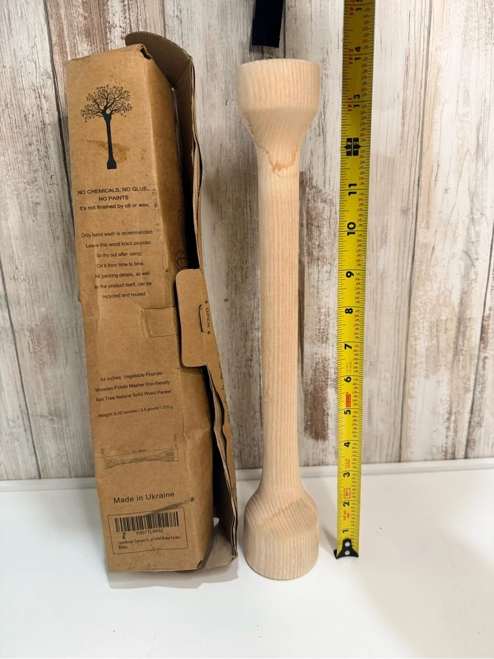 14 Inch Sauerkraut Tamper for Packing Fermented Foods - Natural Wood